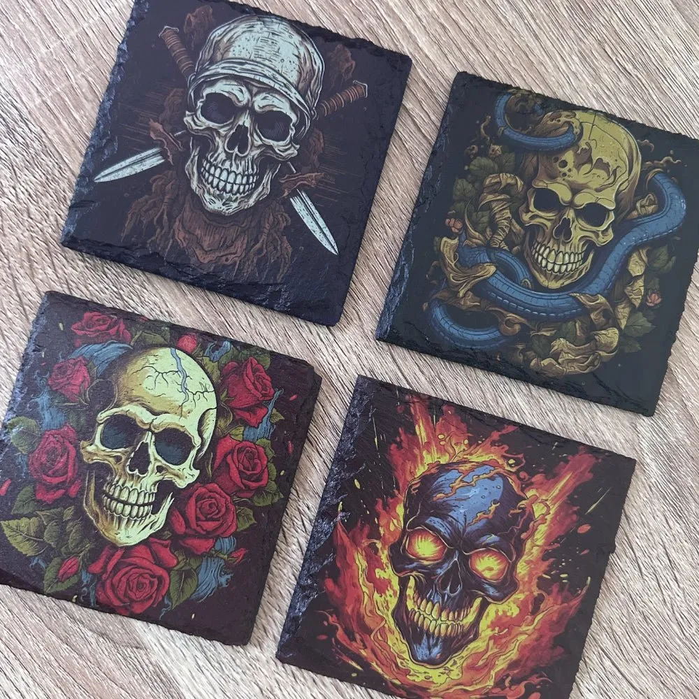 Skull Slate Coasters - Dagger Skull